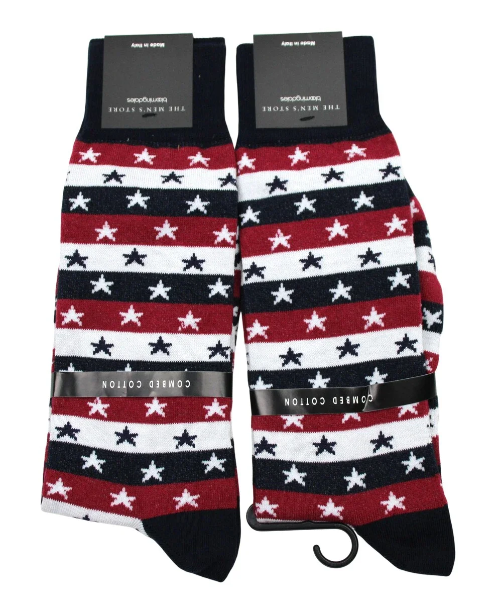 The Men's Store Socks Mens 10-13 Navy Patriotic Flag Dress Mid Calf Italy 2 Pair